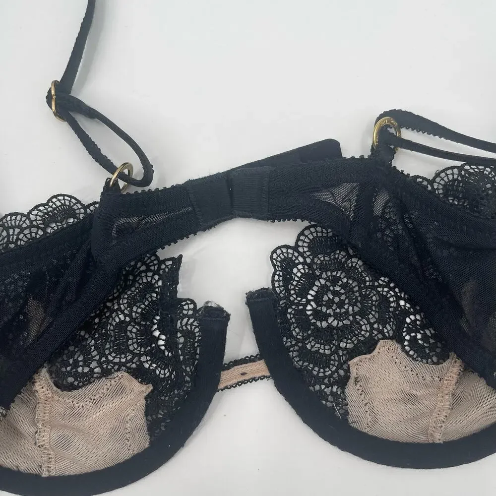 VICTORIA'S SECRET Bra Size 34B Very Sexy Y2K 2000s Balconet Lace Mesh Lingerie